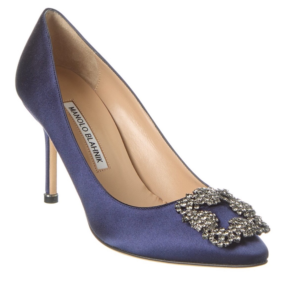 Manolo Blahnik Hangisi navy satin pump